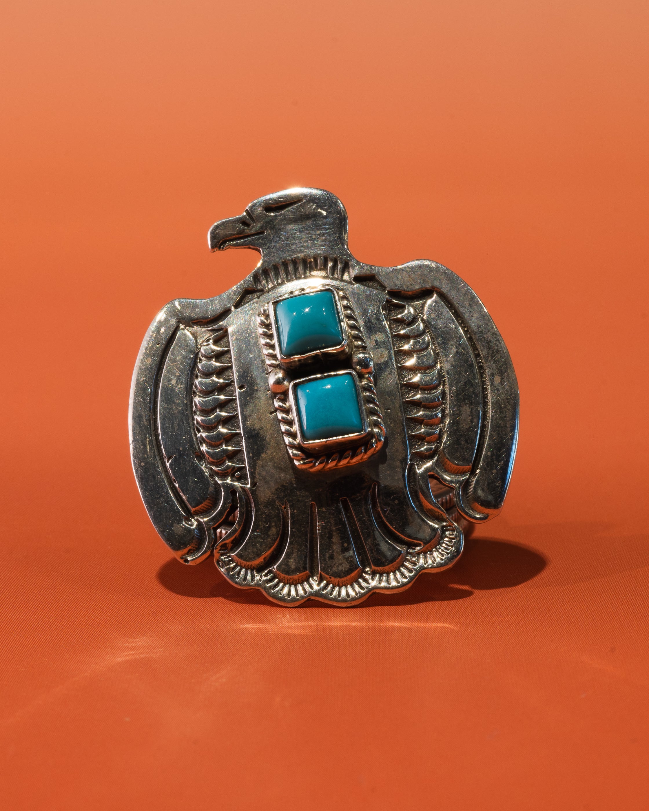 Large Thunderbird Navajo Turquoise Ring Size 6